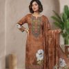 Exclusive Zam Zam Collection – Premium Print Three Piece for Women - Chocolate Brown