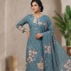 Exclusive Zam Zam Collection – Premium Print Three Piece for Women - blue-grey