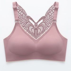 Seamless Butterfly Lace Back Bra – Wireless Padded Comfort Bra
