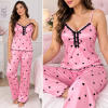 💖 Women’s Satin Heart Print Pajama Set – Lace Trim Cami Top & Long Pants