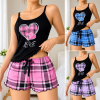 Women’s Plaid Pajama Set – Cami Top & Shorts Sleepwear
