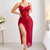 Women’s Lace Corset Maxi Nightdress with High Slit – Sheer Nightwear