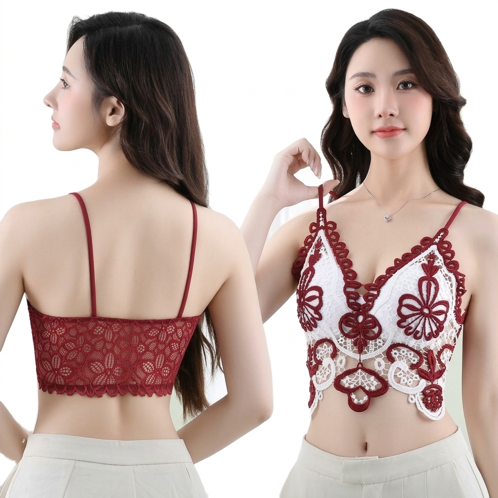 Women’s Floral Lace Bralette – Premium Padded Crop Bra Top