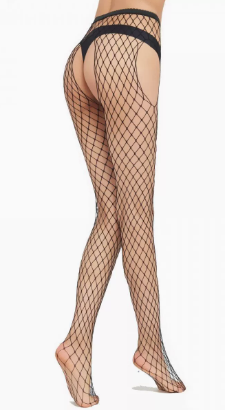 Women’s Black Fishnet Suspender Stockings – High Waist Open Style Tights