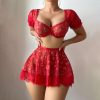 🌹 Women’s Floral Print Lace Bra Top & Mini Skirt 2 Piece Set