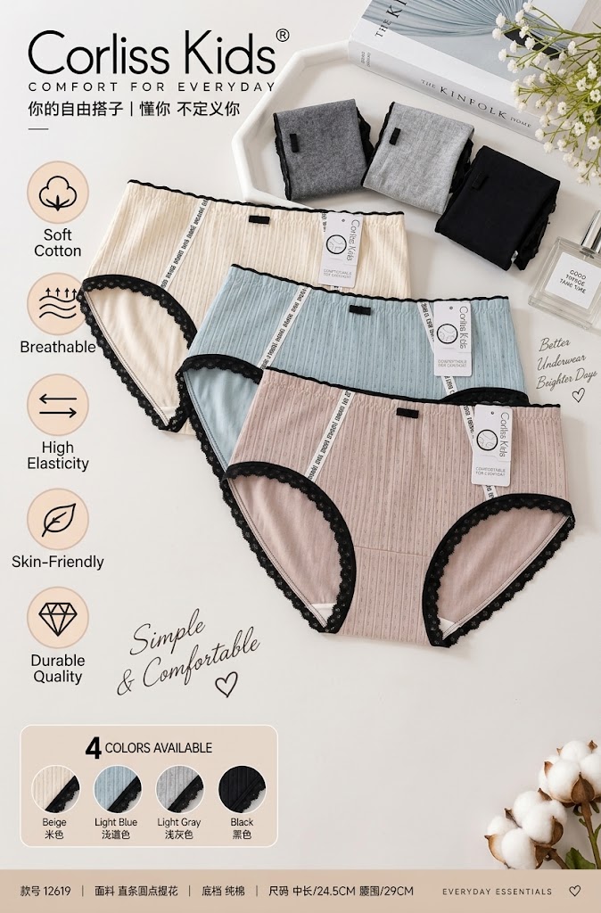 Corliss Soft Breathable Ribbed Cotton Lace Underwear for Women