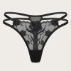 Stylish Floral Embroidery Mesh Thong – Sheer Lightweight Fit - Black