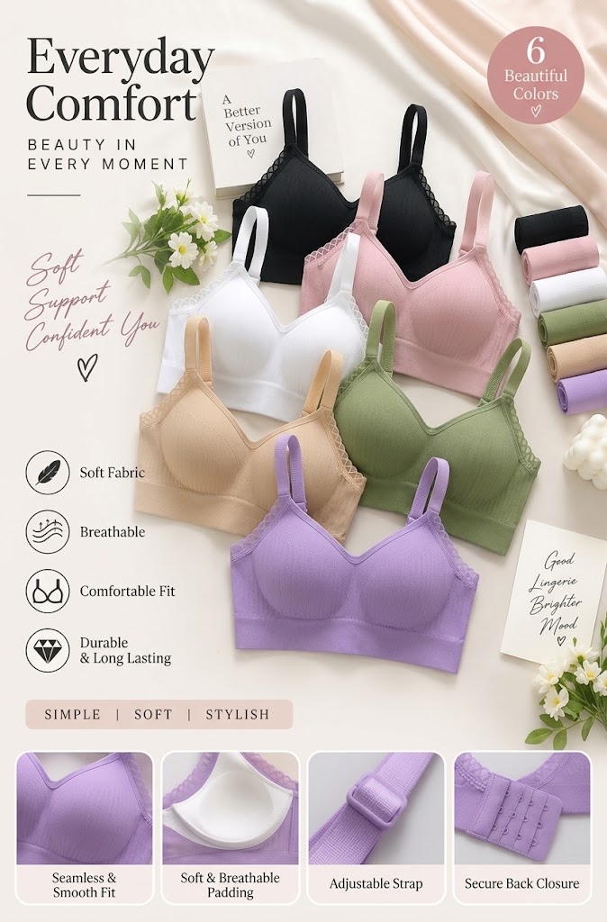 Soft Padded Seamless Wireless Comfort Bralette for Women