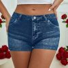 High-Waist Denim Look Seamless Safety Boyshorts - Blue