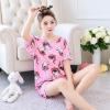 🌸 Women’s Pink Cartoon Print Short Pajama Set – Soft T-Shirt & Shorts Nightwear