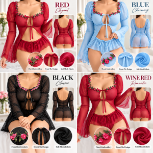 🌸 Women’s Floral Mesh Babydoll Nightwear with Matching Panty
