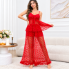 ❤️️ Women’s Red Heart Mesh Nightwear Set – Romantic Top & Palazzo Pajama Set