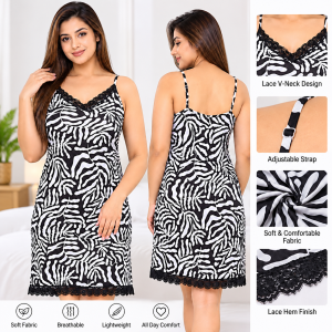 🏵️Ladies Plus Size Printed Nightdress with Lace Trim – Soft Comfortable Sleeveless Nighty
