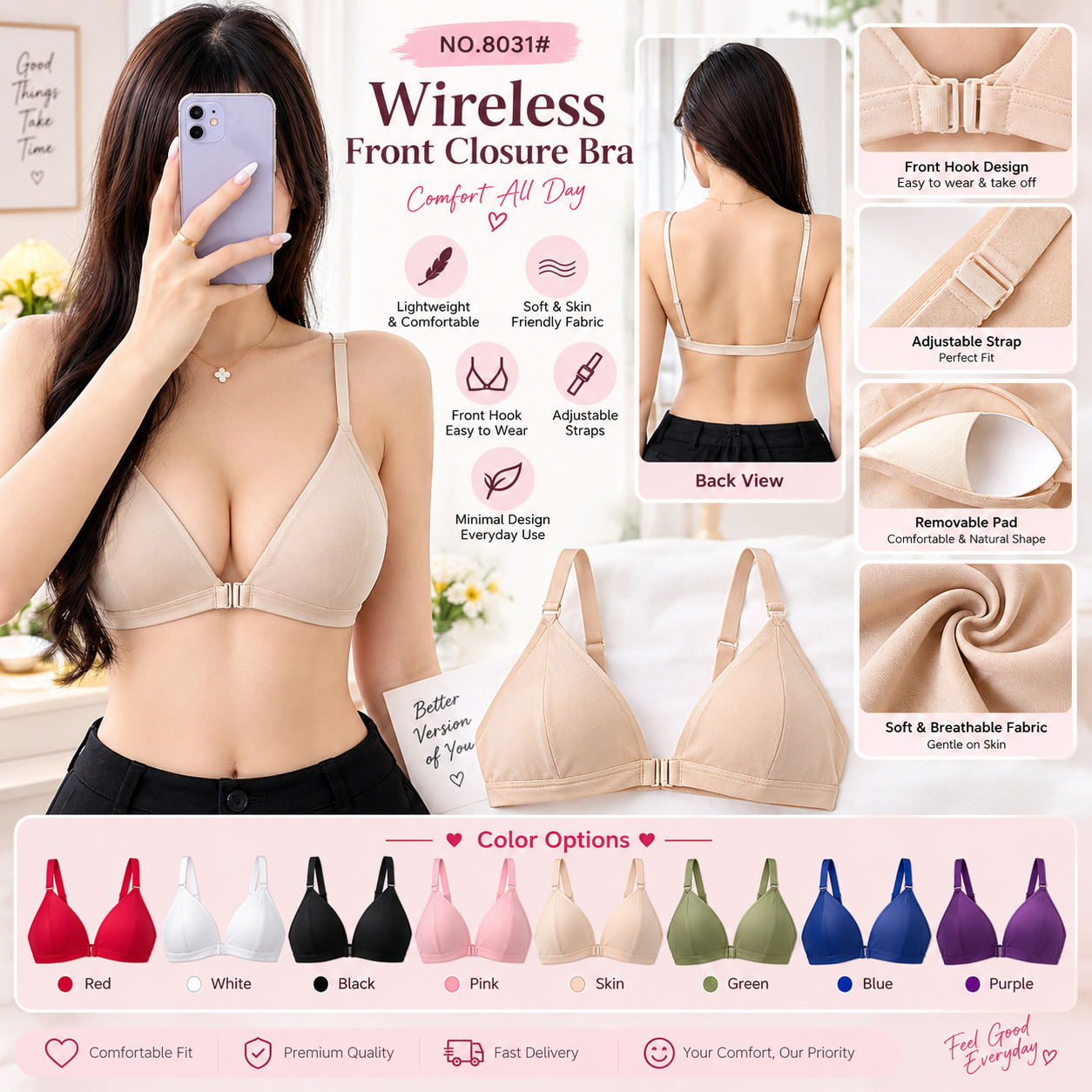 Premium Wireless Front Closure Bra for Women