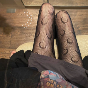 🌙 Women’s Black Moon Pattern Fishnet Stockings – Stretchable Fashion Pantyhose