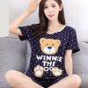 🐻 Women’s Cute Bear Print Short Pajama Set – Soft T-Shirt & Shorts Sleepwear