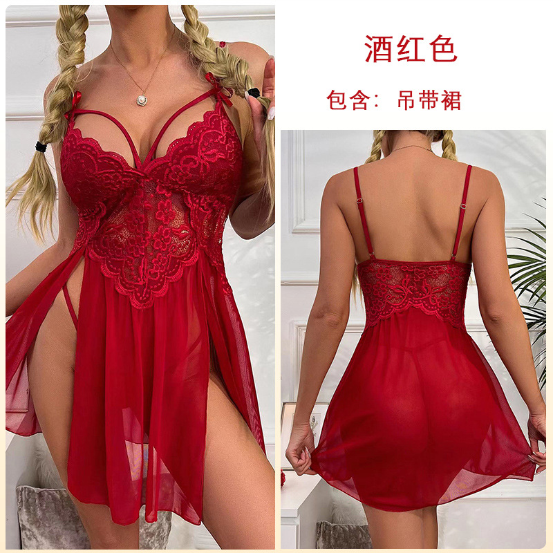 🍷 Women’s Floral Lace Babydoll with Garter Straps & Panty Set