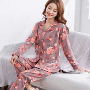 🌹 Women’s Rose Floral Pajama Set – Premium Long Sleeve 2 Piece Nightwear
