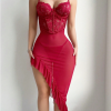 🌹 Women’s Lace Corset Top & Asymmetrical Mesh Skirt Lingerie Set